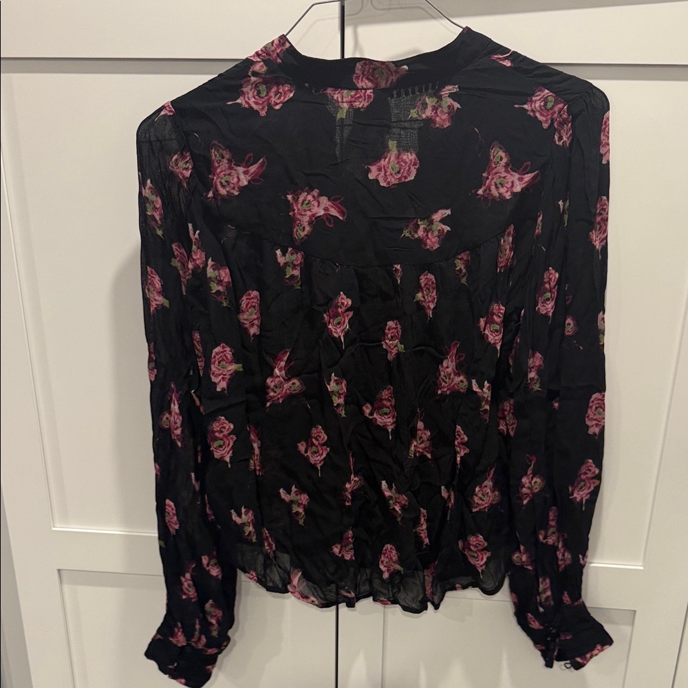 Anthropologie Black Blouse with Pink Floral Pattern - Picture 5 of 5